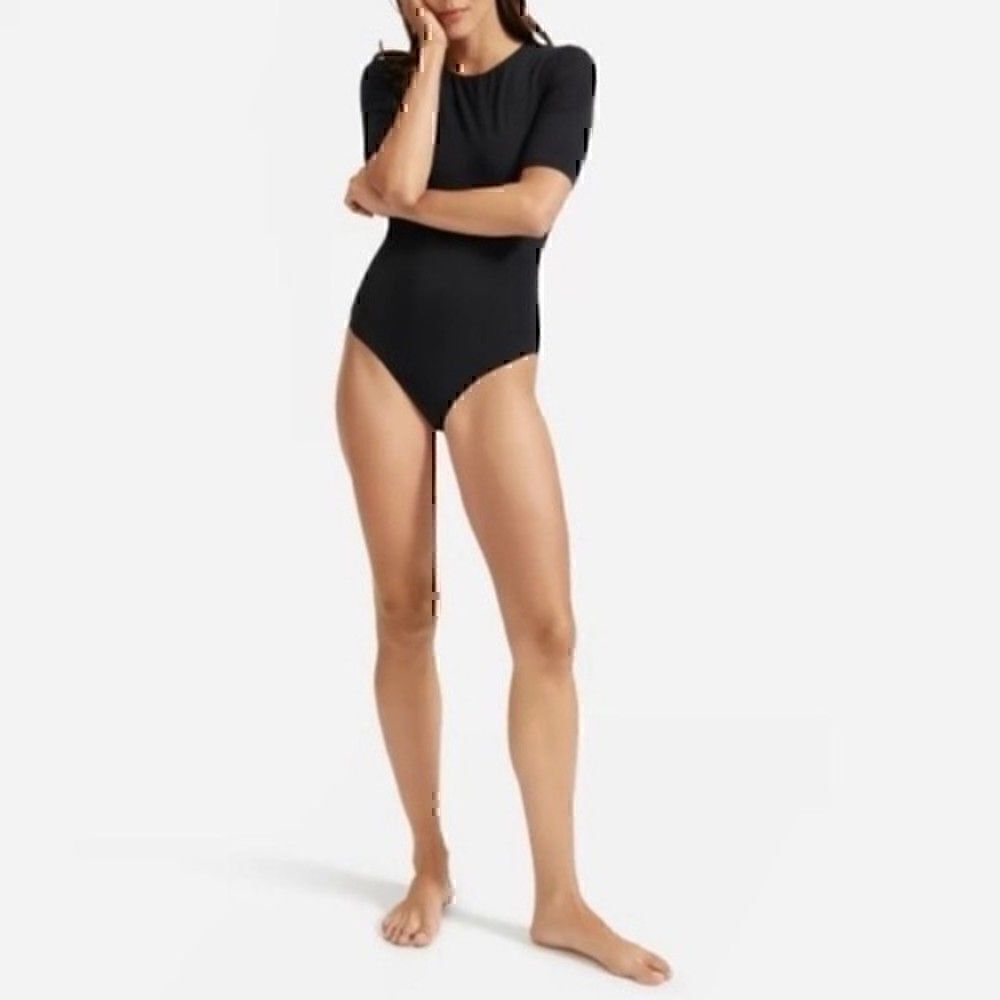 NWT Everlane The Short-Sleeve Crew Neck Bodysuit Black XS Sustainable